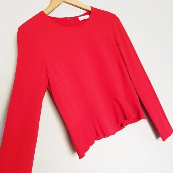 A.L.C. Women's Ann Long Sleeves Shirt Blouse Top 2 Red Peplum Crepe Zipper $325 - Picture 16 of 16